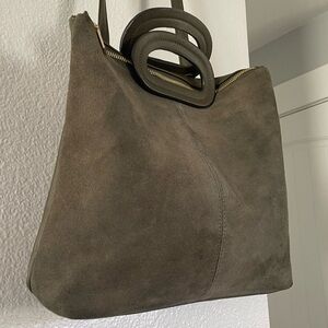Mode Luxe Olive Green suede convertible backpack / crossbody bag purse.